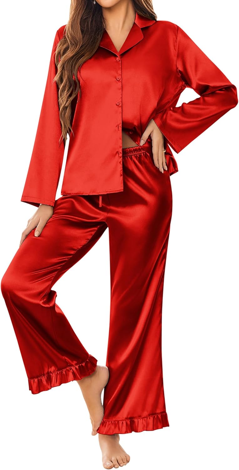 Ekouaer Silk Satin Pajamas Set for Women - Classic Soft Sleepwear