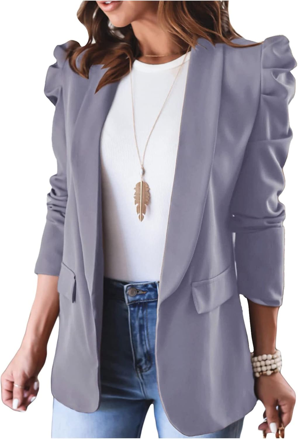 KIRUNDO Women's Casual Blazers with Puff Sleeves for Work