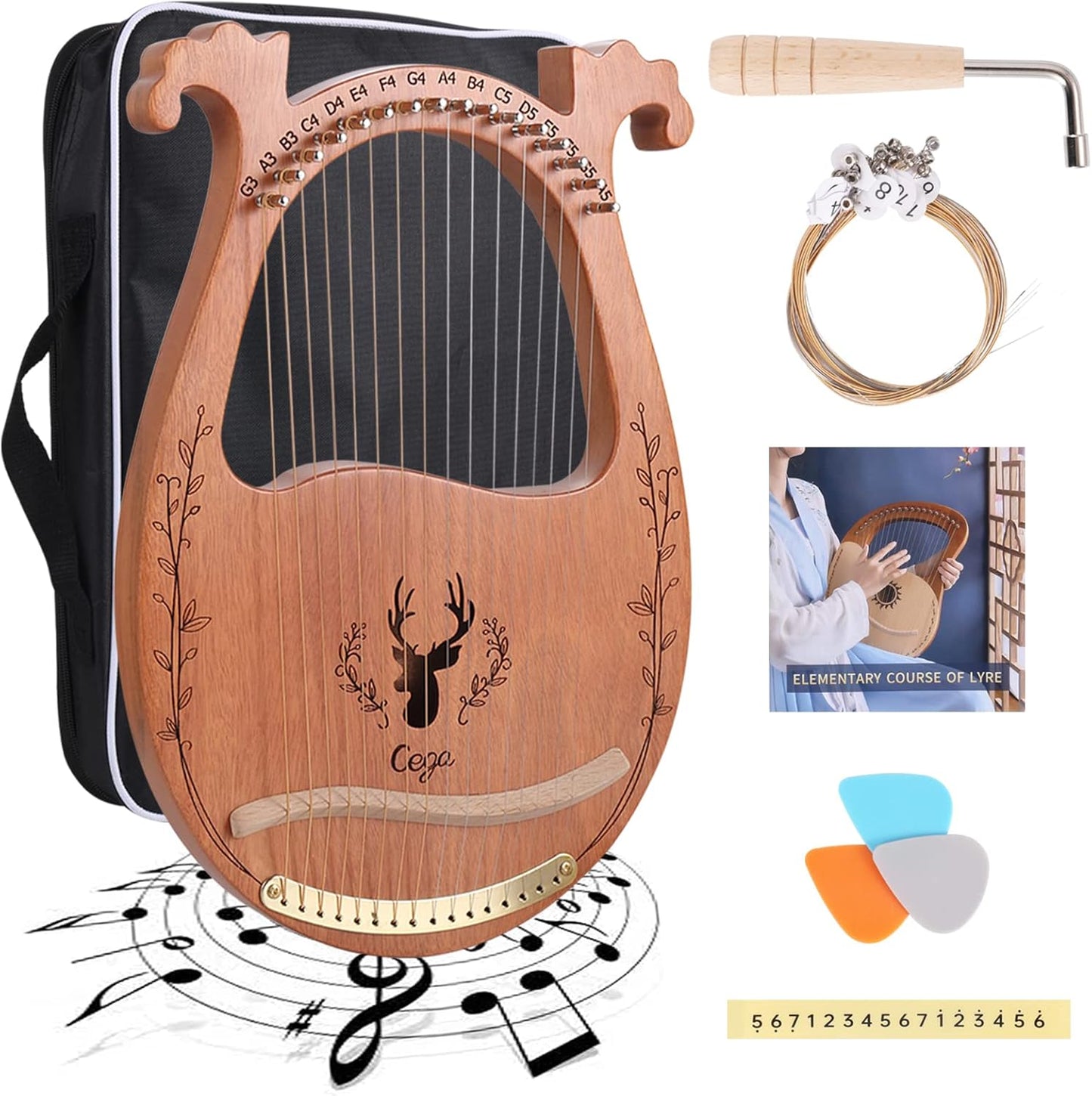 16 String Mahogany Lyre Harp with Accessories for Beginners