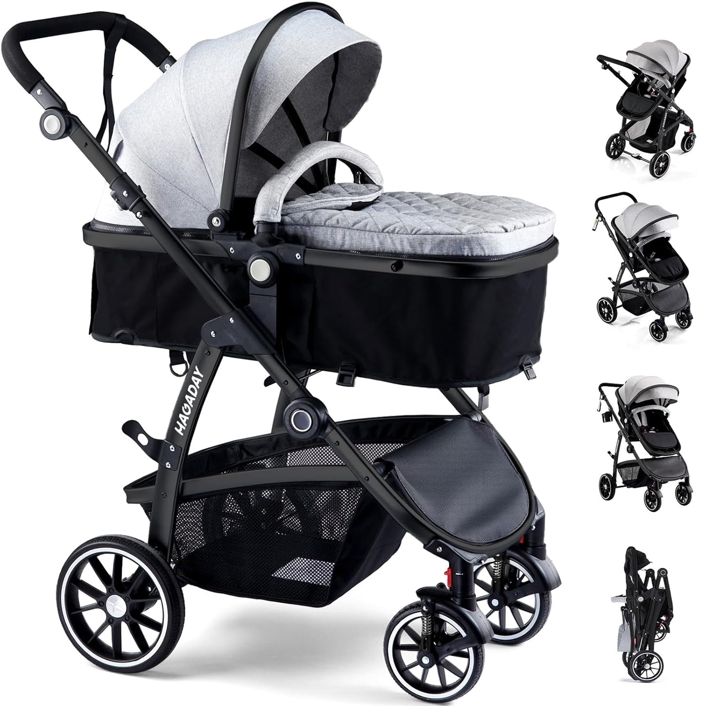 2-in-1 Reversible Baby Stroller with Adjustable Canopy and Brake