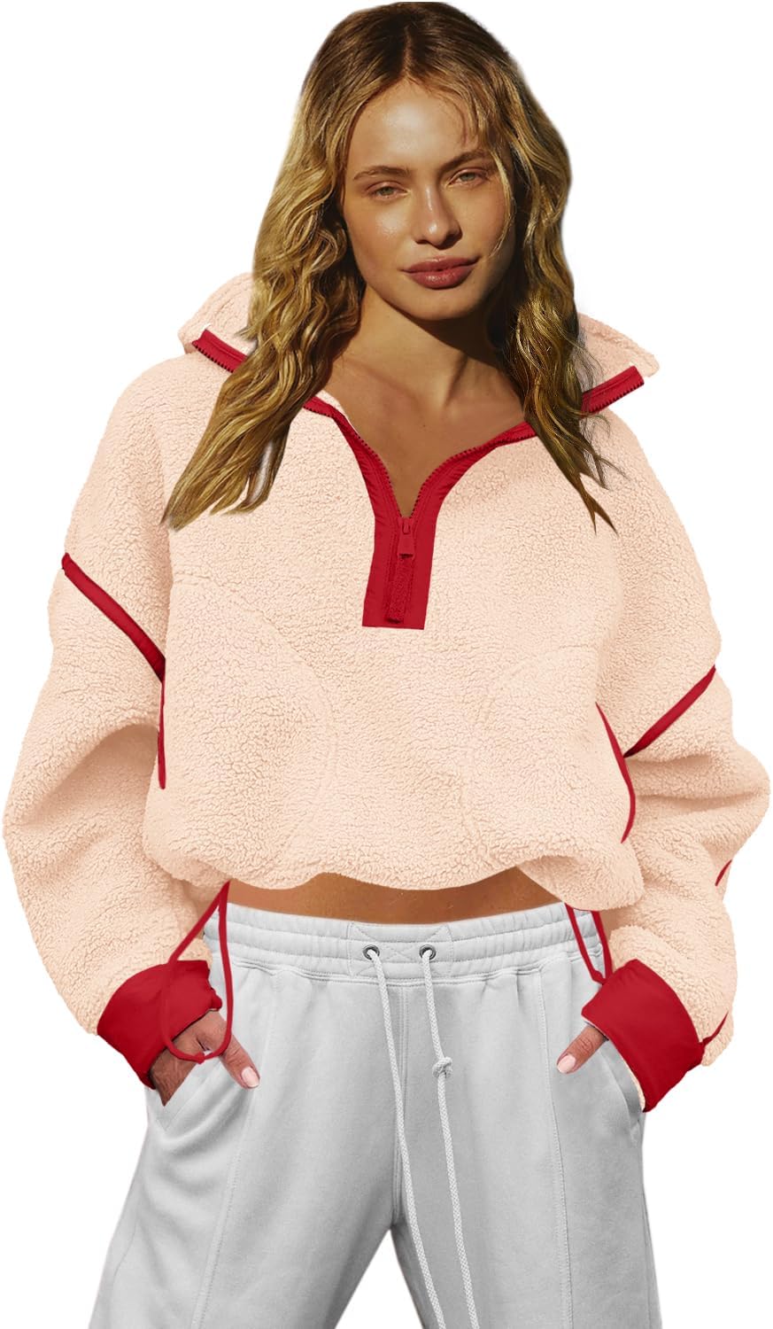 LAMISSCHE Half Zip Sweatshirt Women Oversized Sherpa Jacket