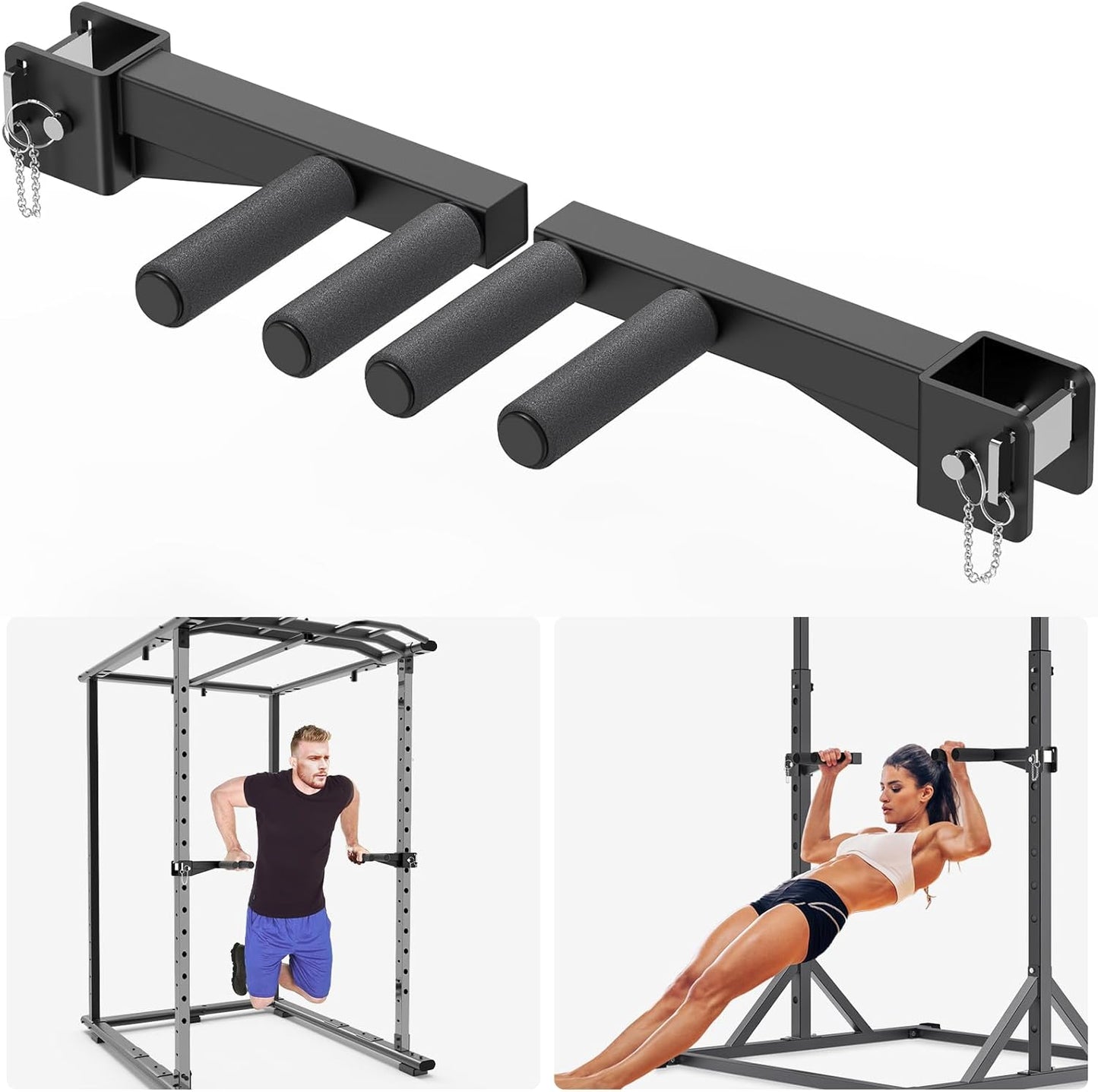 Dip Bar Attachment for Power Rack with Non-Slip Grip Handles