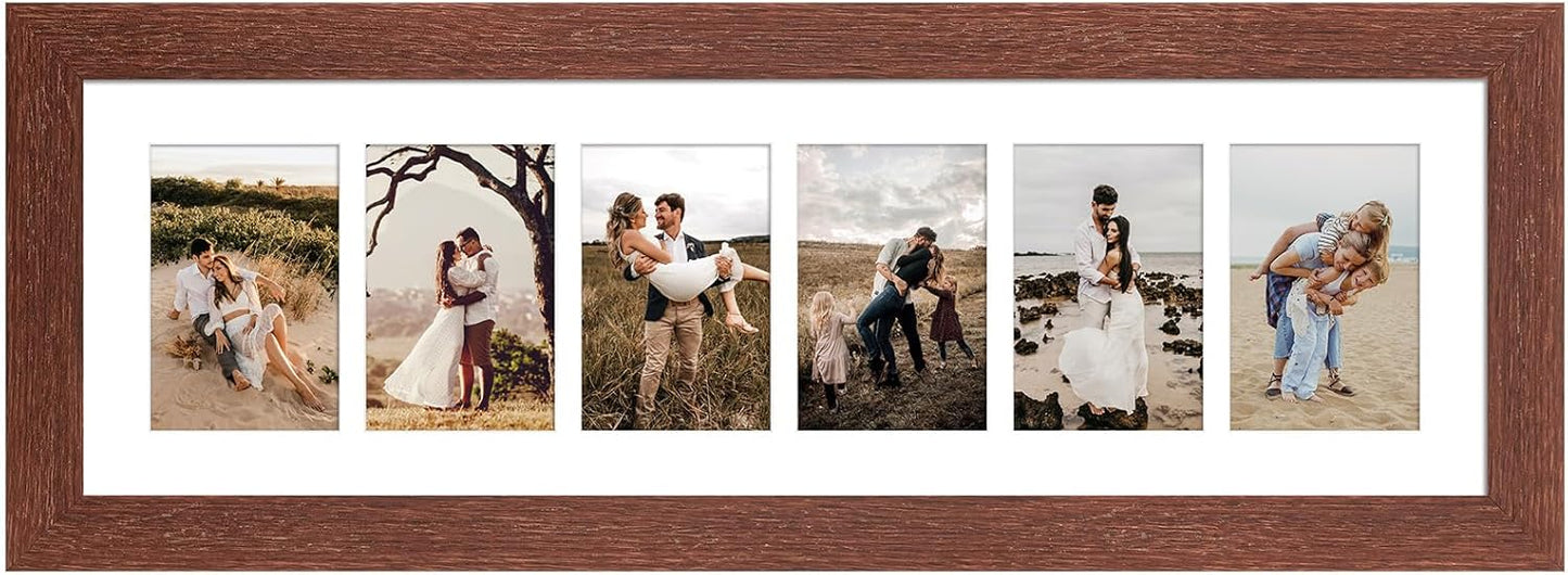 8x26 Picture Frame Display for 4x6 Photos in Walnut Wood Grain