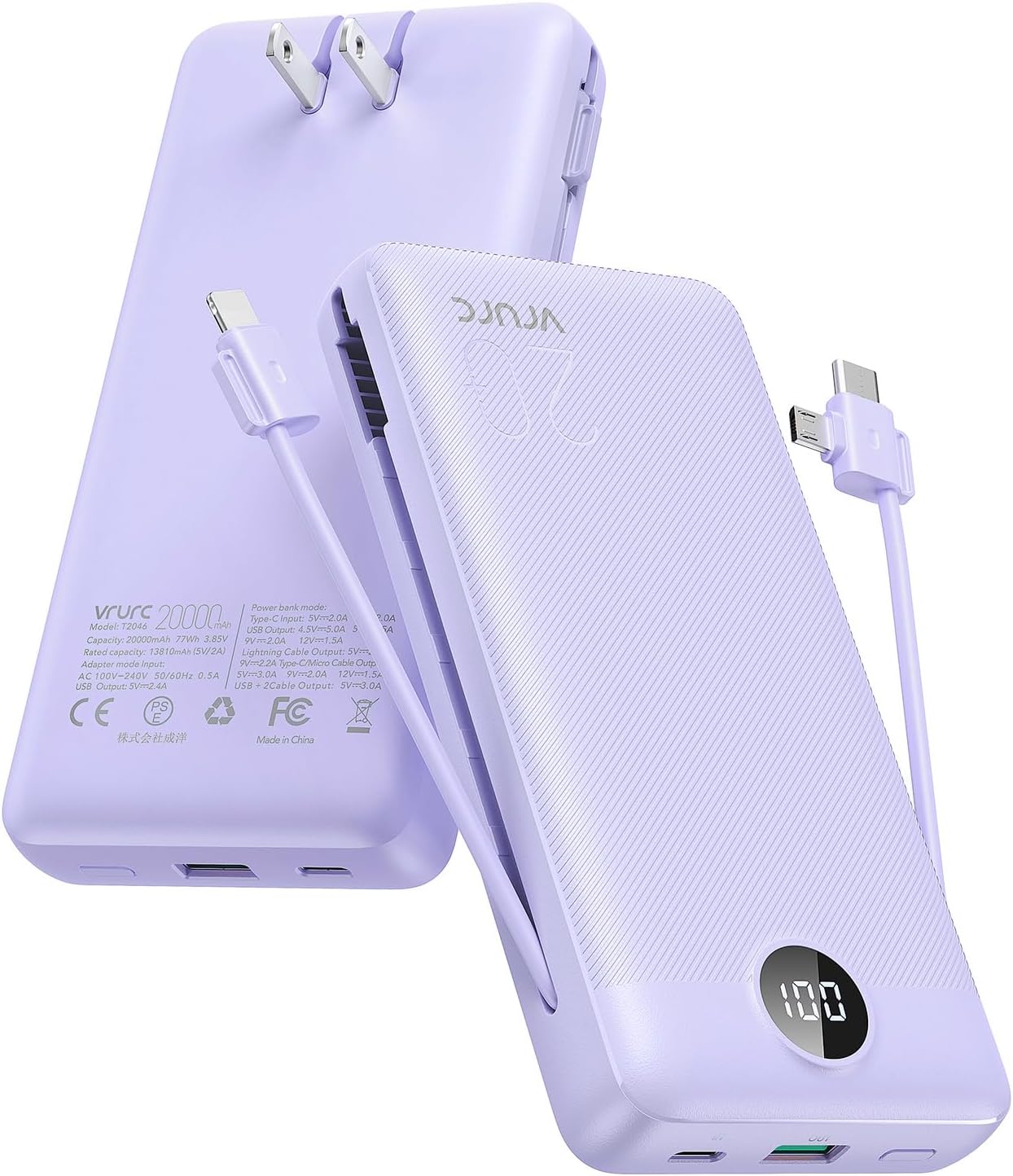 20000mAh Fast Charging Portable Power Bank - Purple