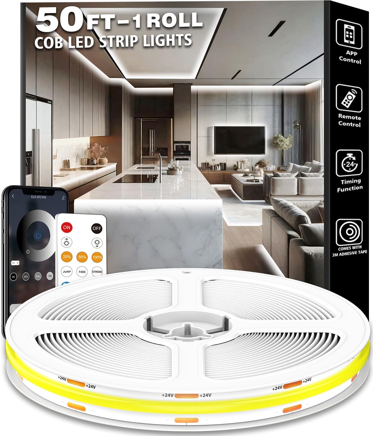 50FT COB Led Strip Lights for Bright Daylight White Lighting