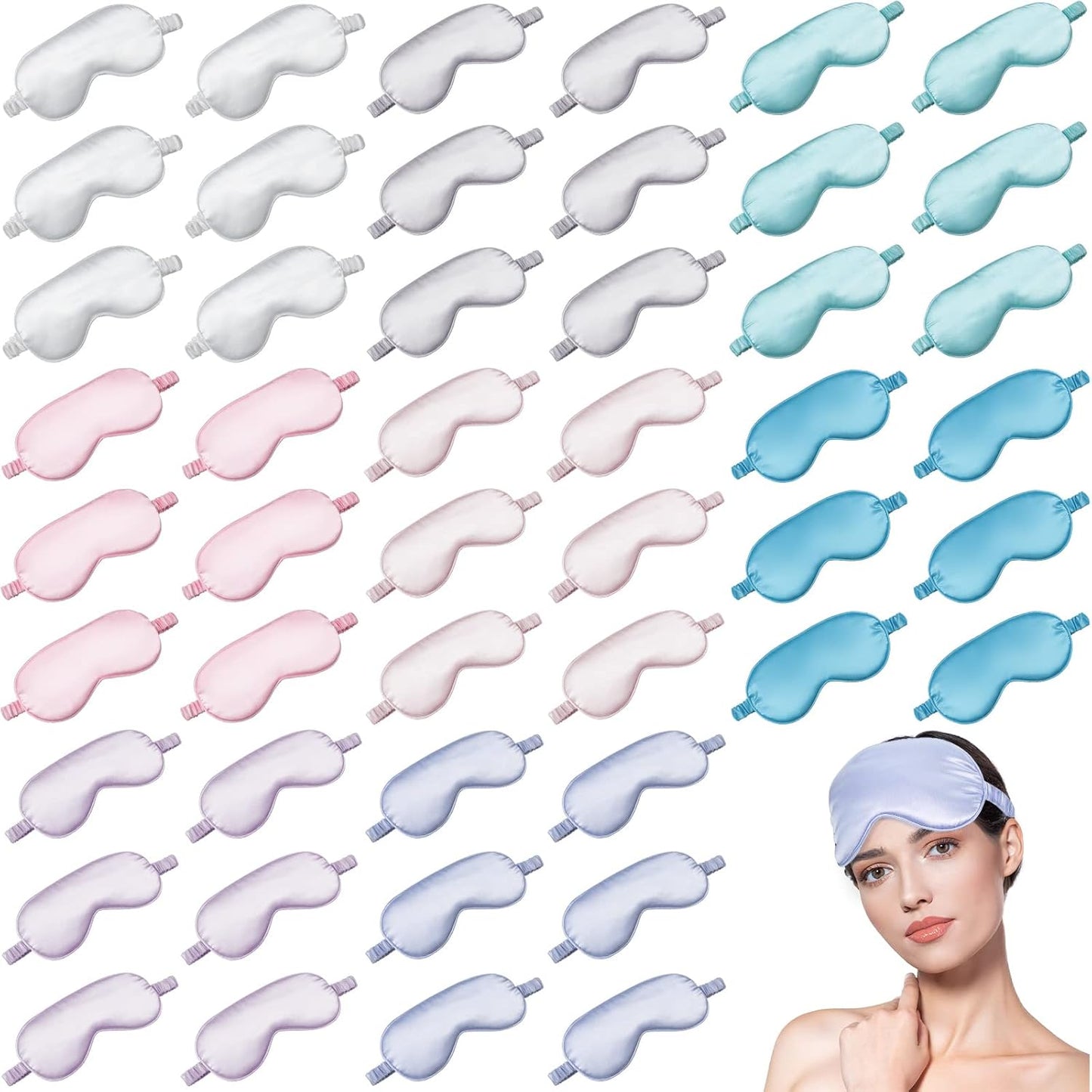 48 Pieces Silk Sleep Mask Eye Coverings for Comfortable Sleep