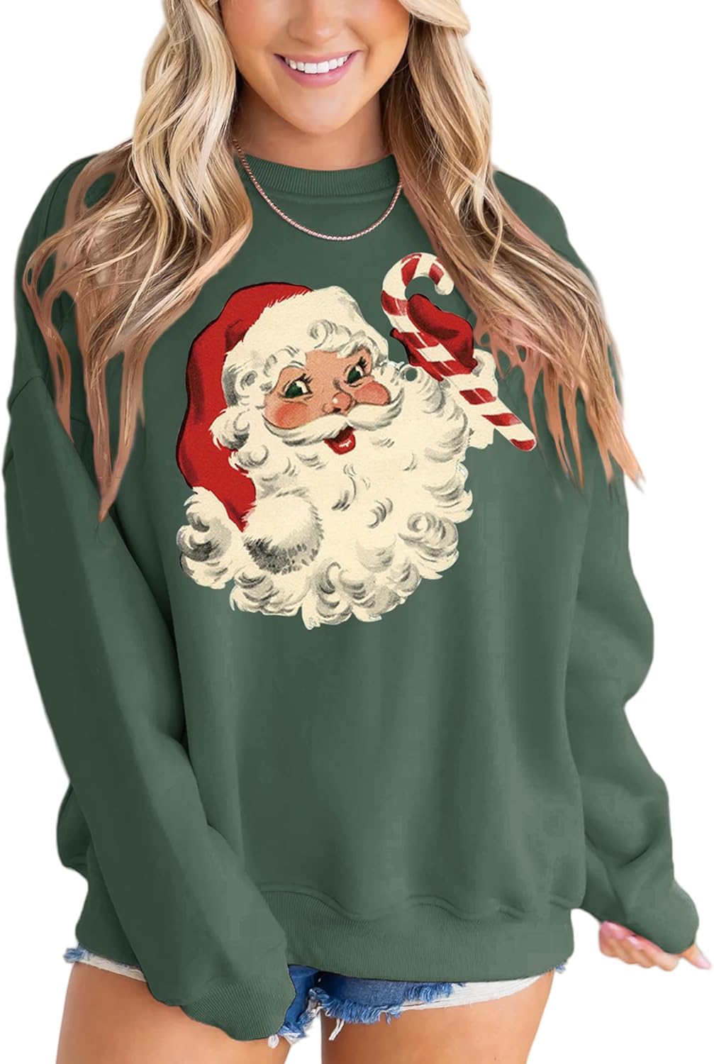 Retro Santa Sweatshirt for Women - Vintage Christmas Fleece