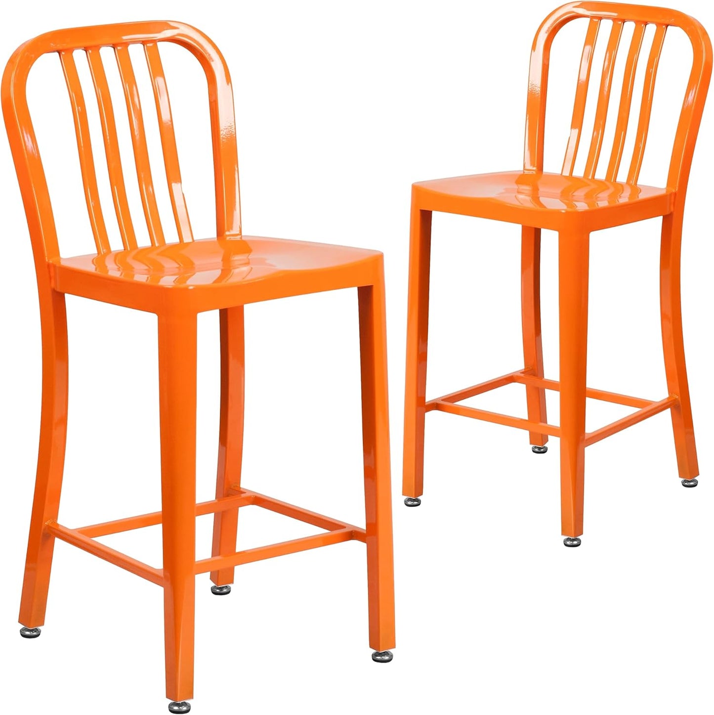 Commercial Grade 24 in Orange Metal Indoor-Outdoor Counter Stool