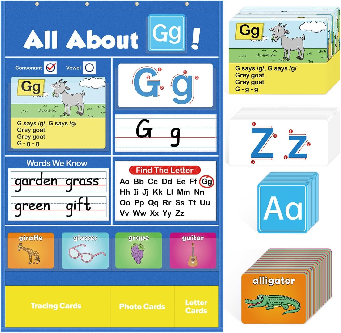 Torlam Alphabet Learning Pocket Chart for Kids' Education