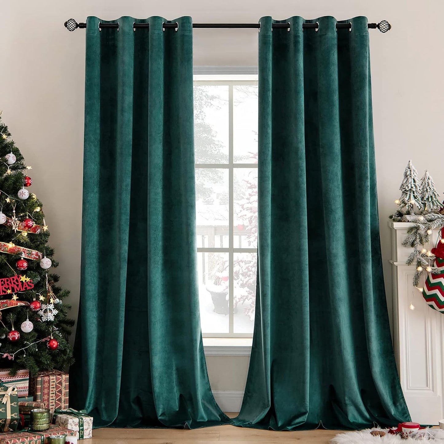 MIULEE Christmas Dark Green Velvet Curtains for Elegant Rooms