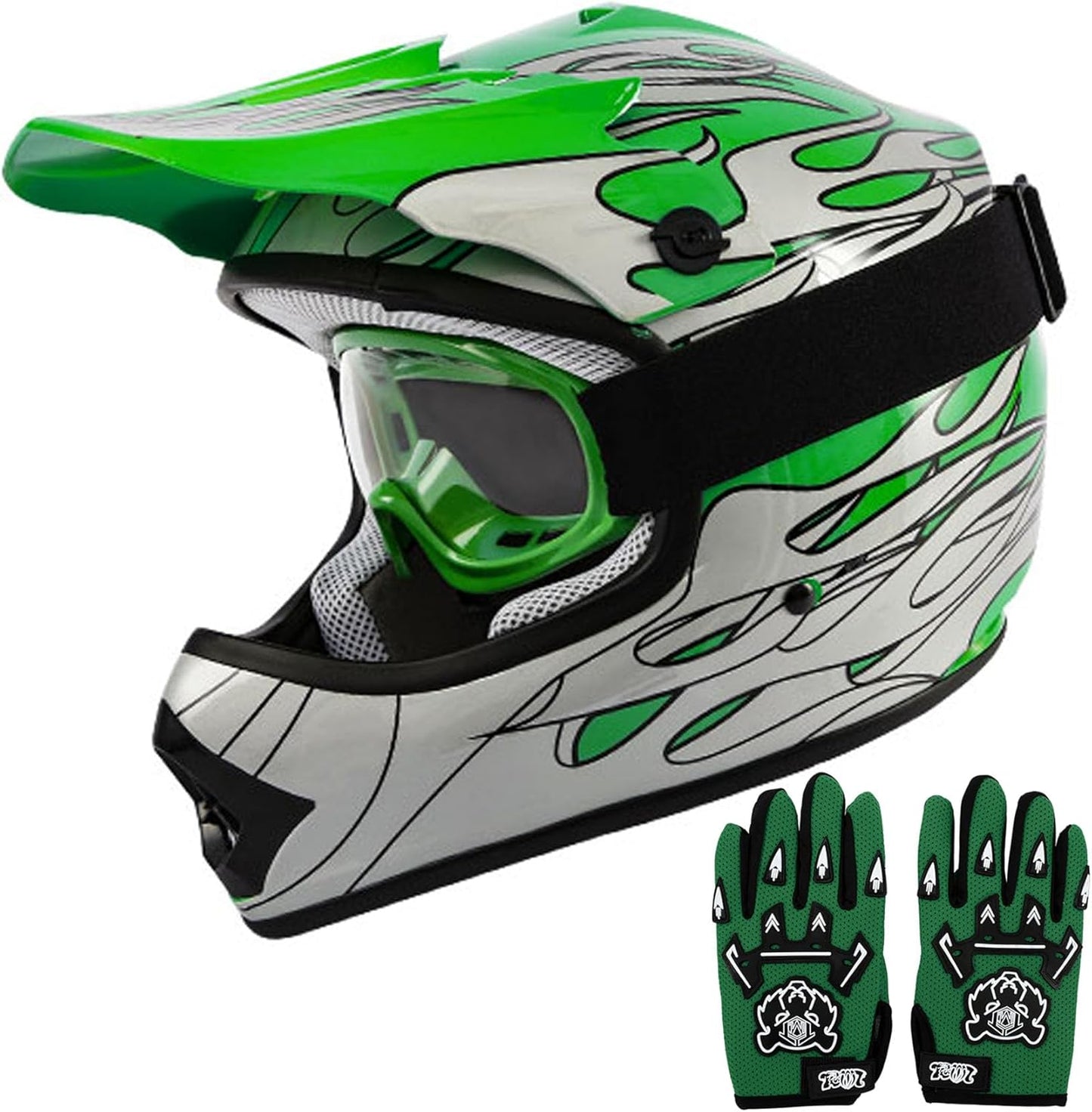 TCT-MOTORPARTS Youth Kids Dirt Bike Full Face Helmet Green