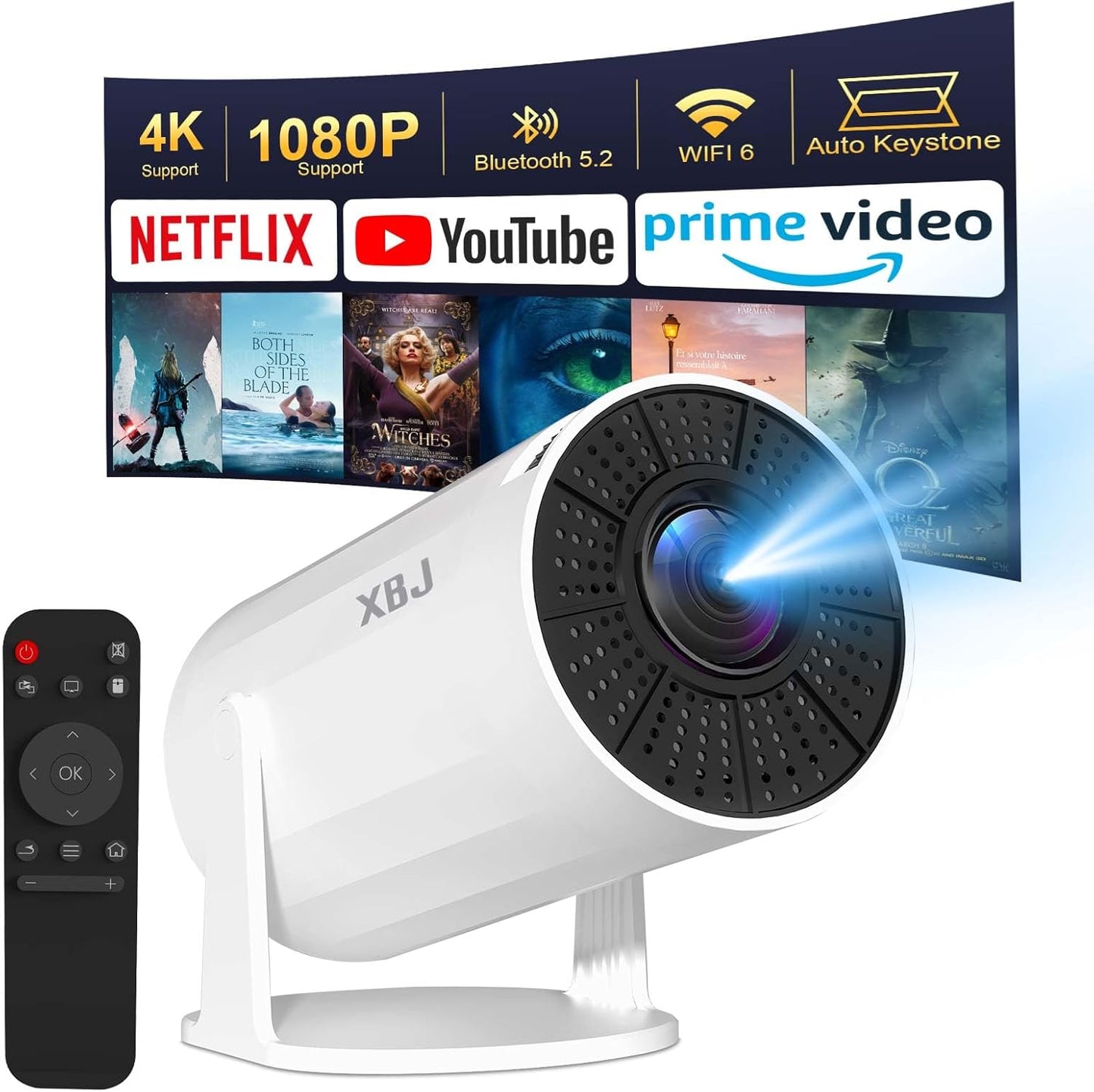 Portable 1080P WiFi Mini Projector - 4K Support