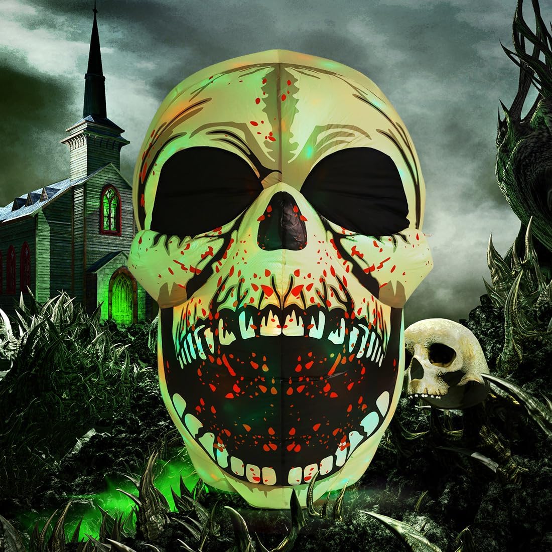 GOOSH 4 FT Halloween Inflatables Skull for Scary Yard Decor