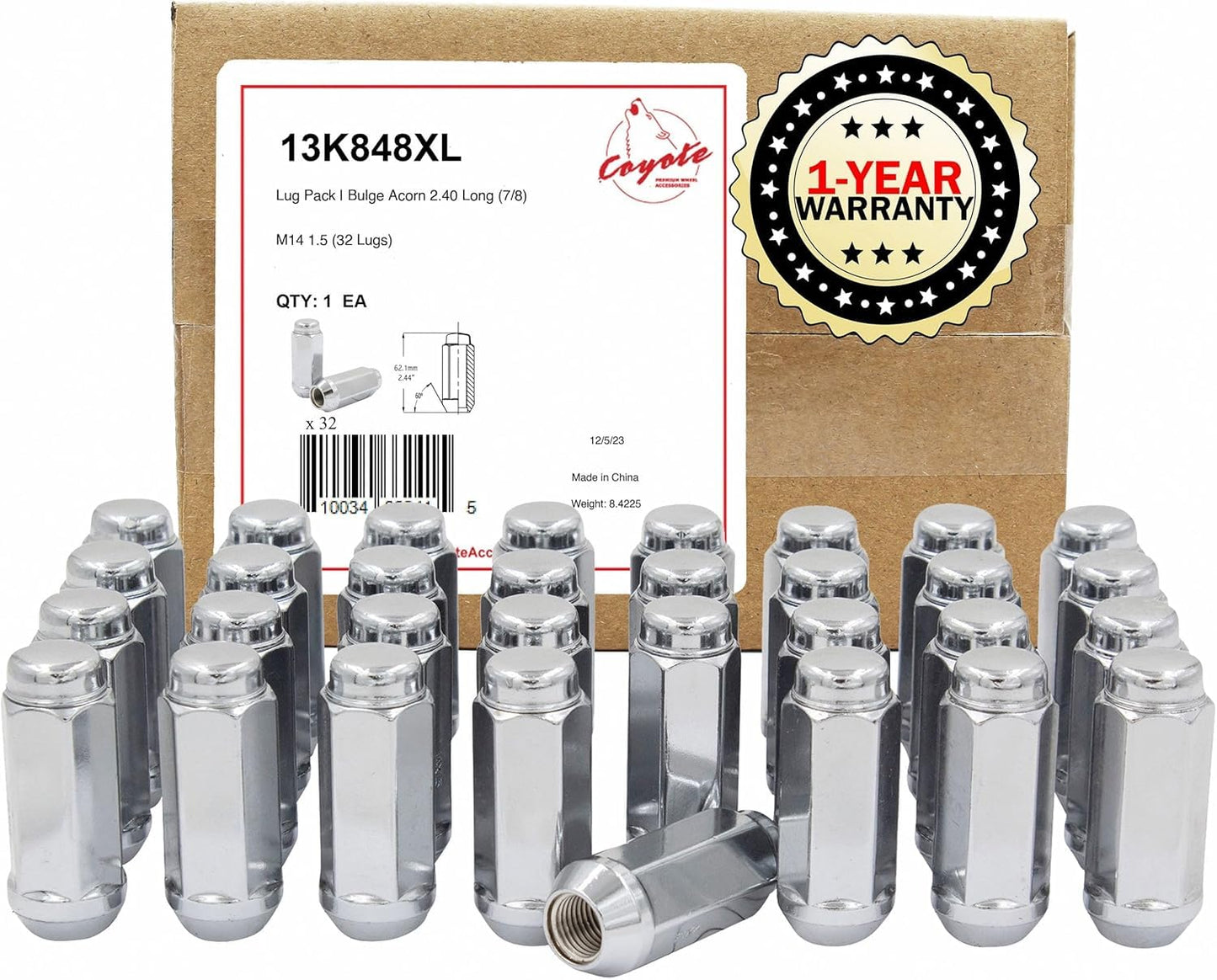 32 Pcs M14x1.5 Chrome Bulge Acorn Lug Nuts for Trucks