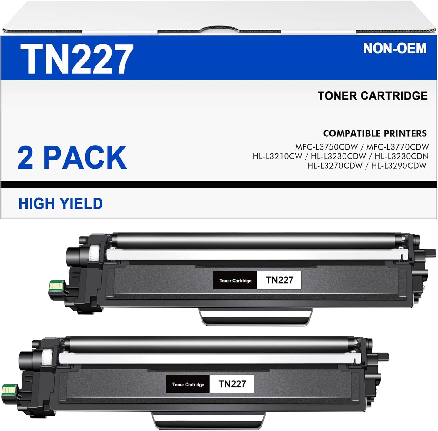 High Yield TN227BK Toner Cartridge Replacement for Brother Printers