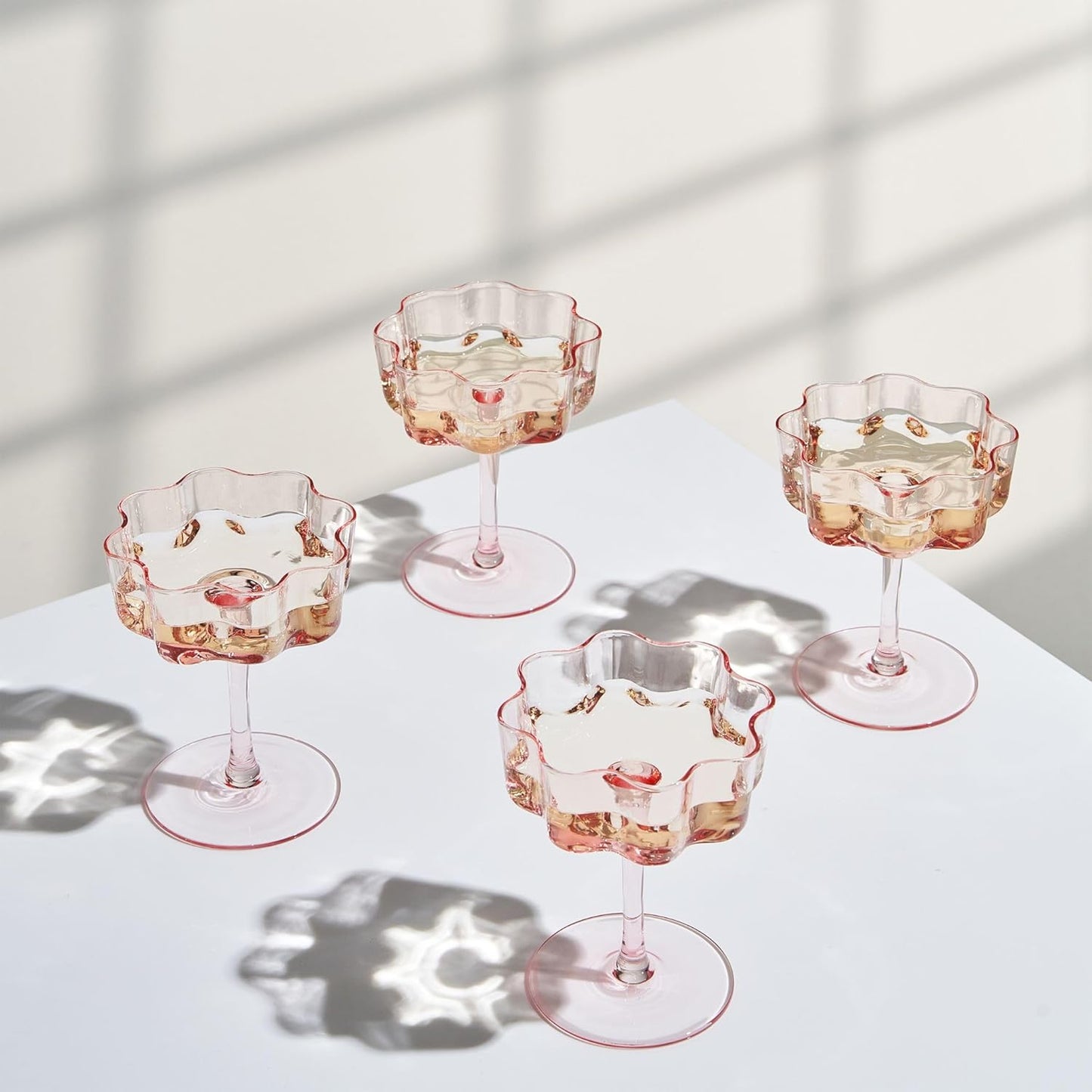 Khen Flower Vintage Wavy Petals Wave Glass Coupes Set of 4
