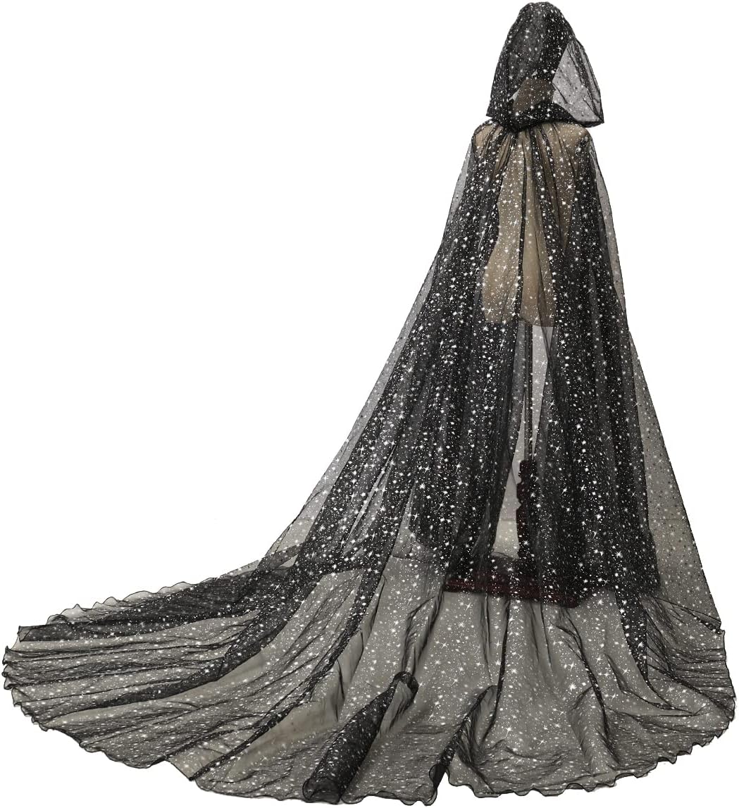 Women Wedding Tulle Cape Hooded Cloak with Long Train for Brides