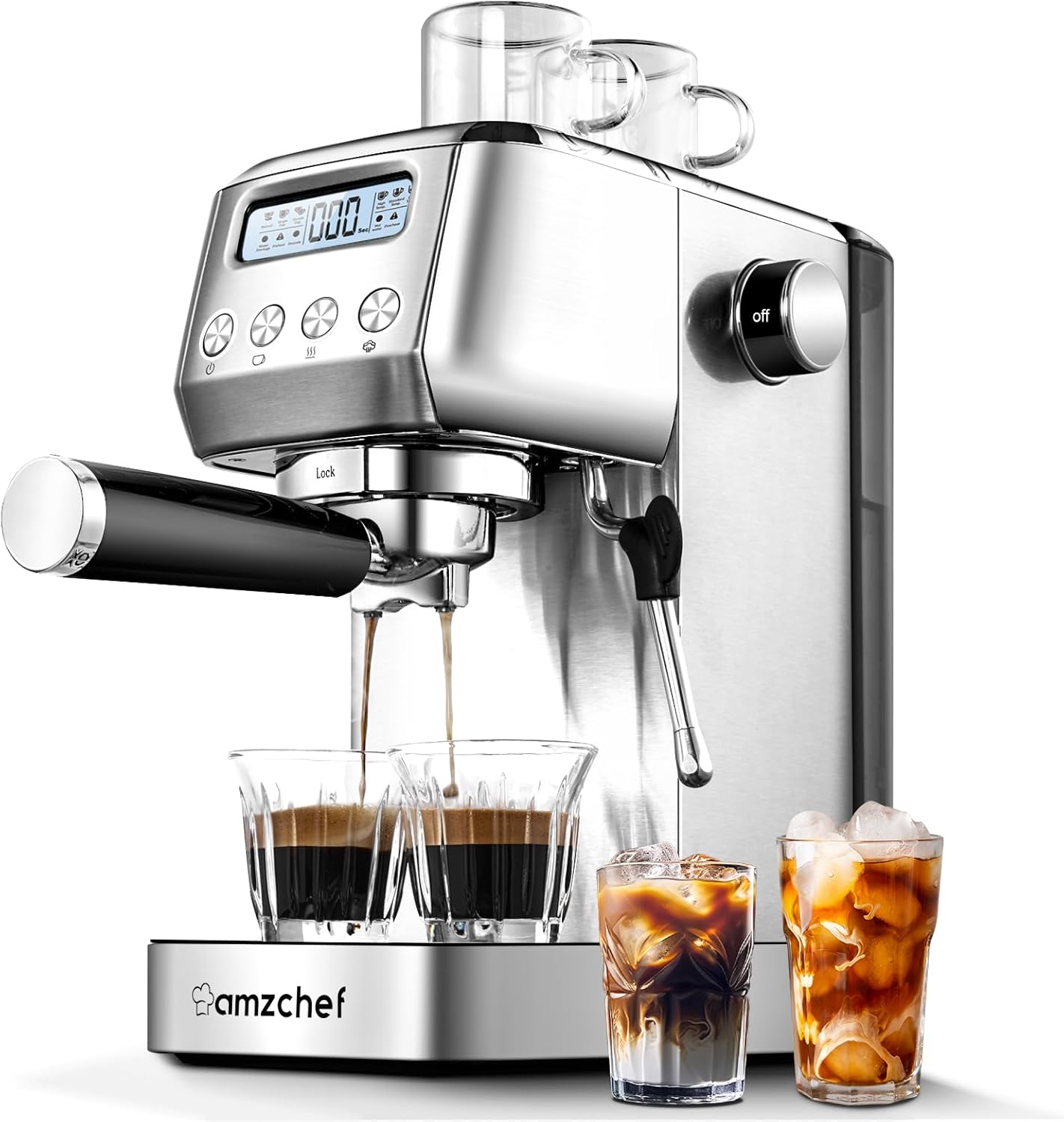 AMZCHEF 20 Bar Espresso Machine LCD Display & Frother