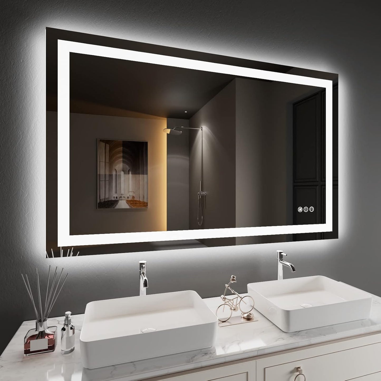 Amorho LED Bathroom Mirror with Front and Backlit Features