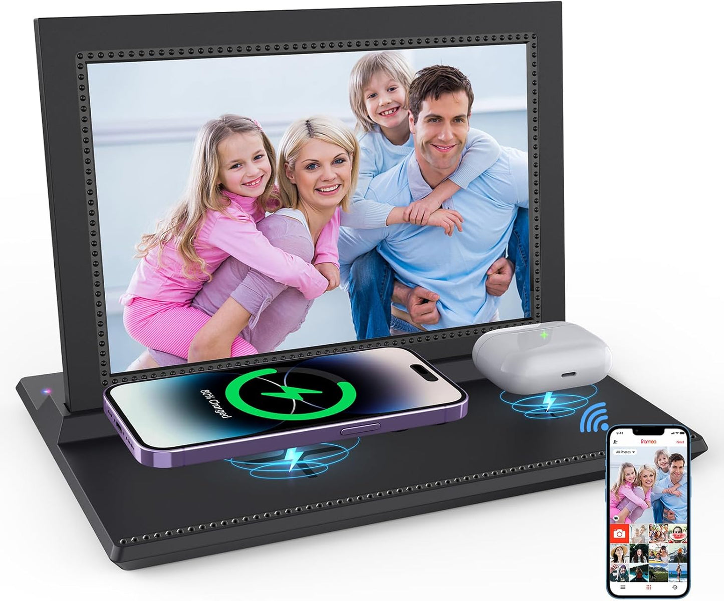 3-in-1 10.1 WiFi Digital Picture Frame with Charging Station