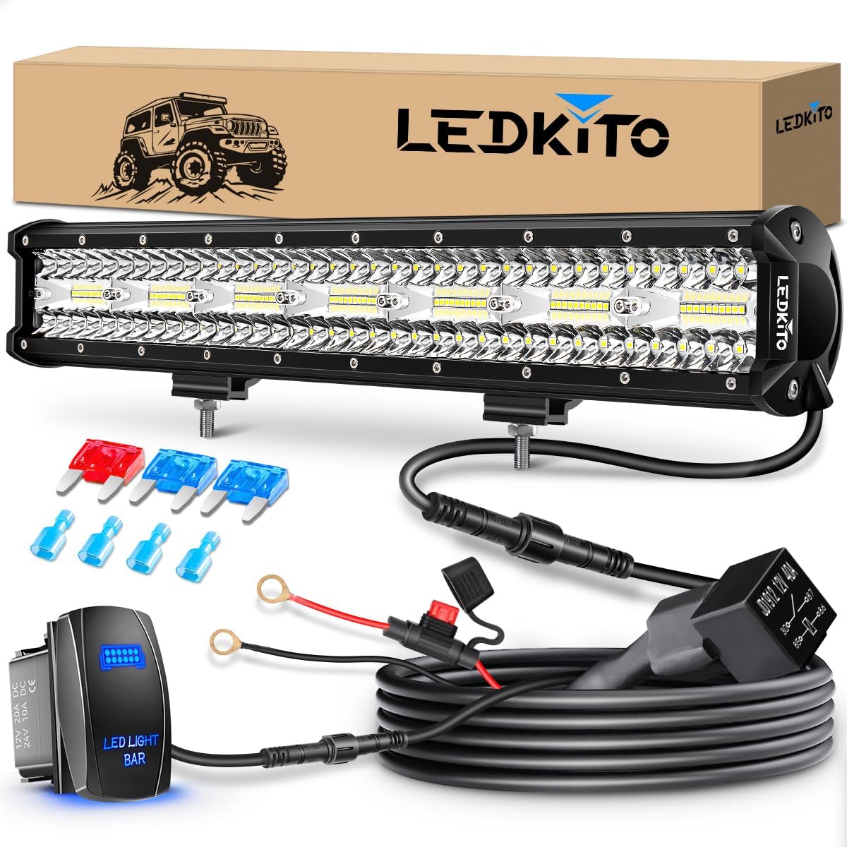 20 Inch LED Light Bar Kit for Trucks, ATV, UTV, and More