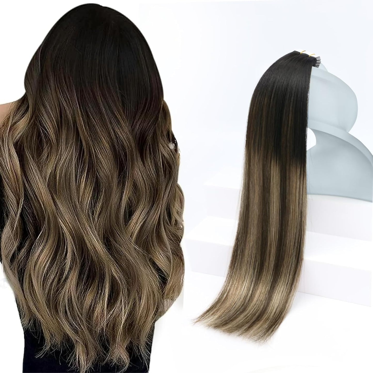 Sunny Hair Tape in Hair Extensions for Natural Black Ombre Look