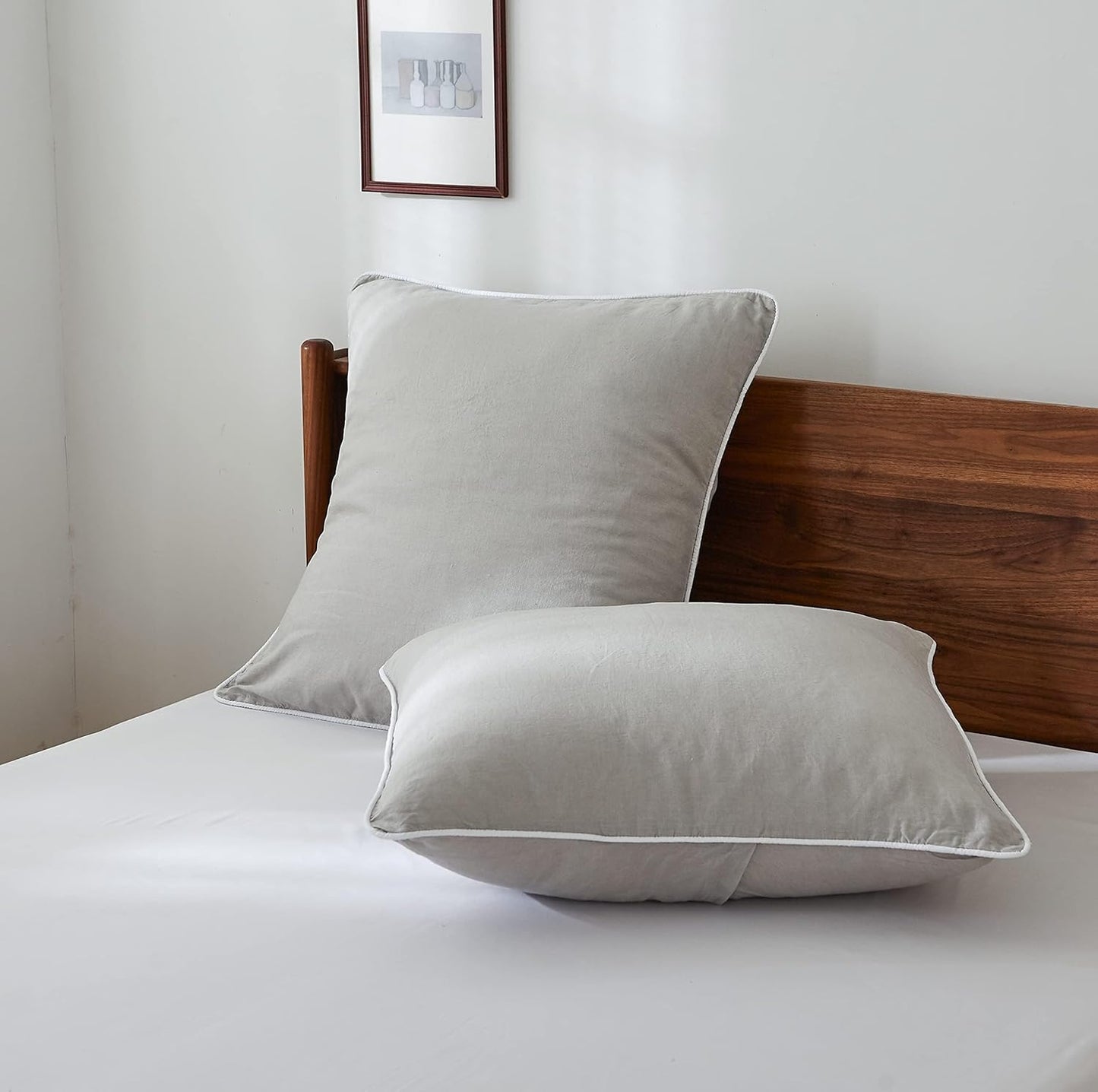100% Linen Euro Sham Covers with Piping Trim for Cozy Decor