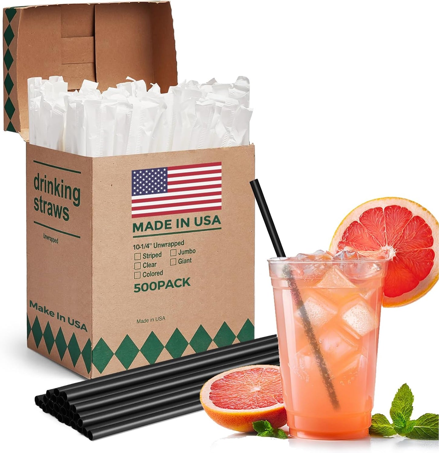 2000 PCS Individually Wrapped Black Plastic Straws for Drinks