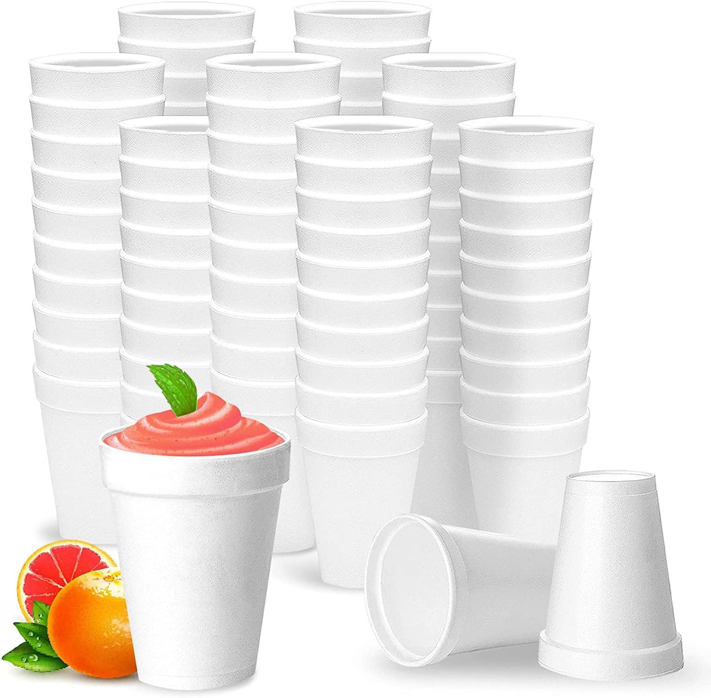 100 Pack 12 Oz White Foam Cups - Insulates Hot/Cold Bevs - USA Made - To-Go Cups