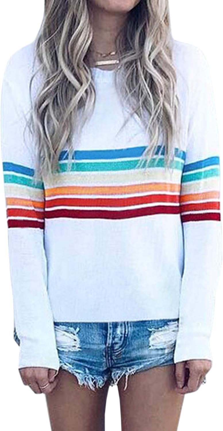ECOWISH Women's Colorful Striped Sweater for Casual Wear