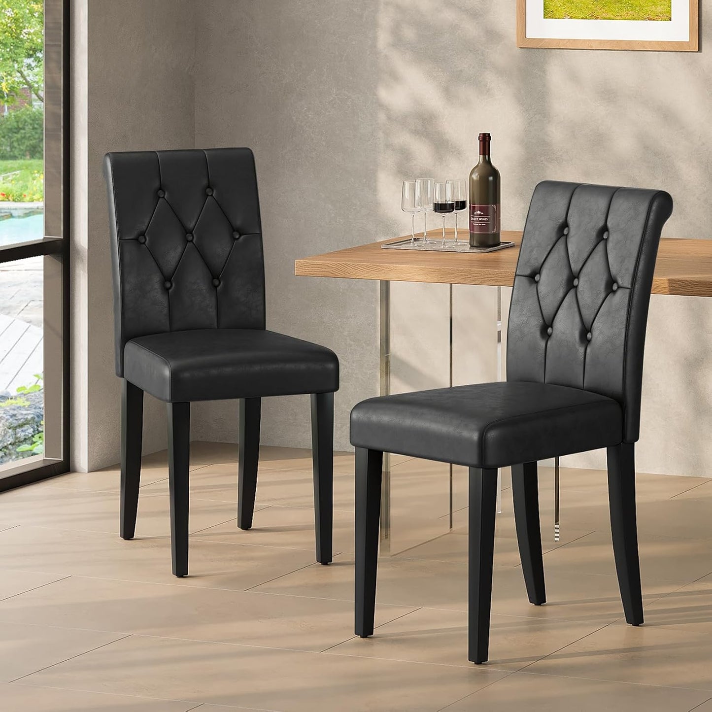 Upholstered Dining Chairs Set of 2 with Button Tufted Design