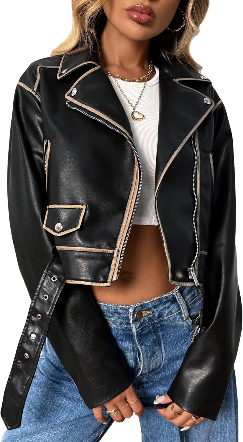 Faux Leather Cropped Jacket for Women - Stylish Biker Coat