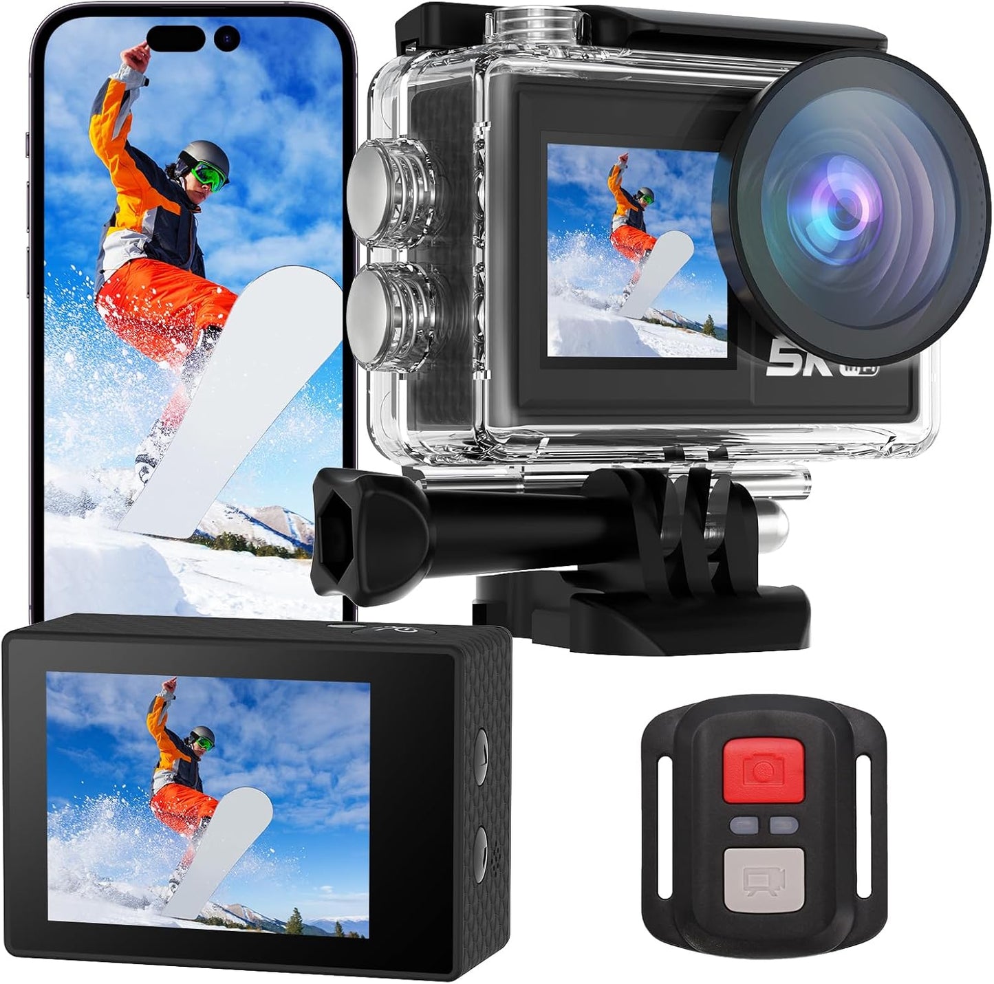 Ourlife 5K Waterproof Action Camera - Dual Screen, Remote Control, WiFi