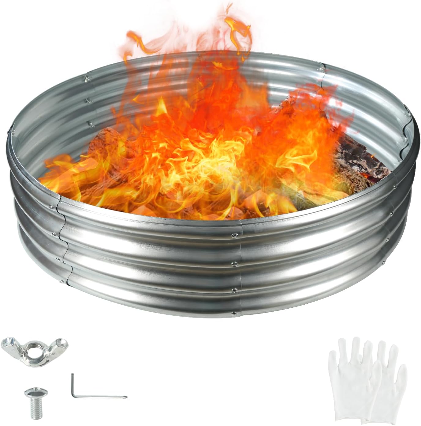 48 Inch Round Galvanized Fire Pit Ring for Outdoor Gatherings