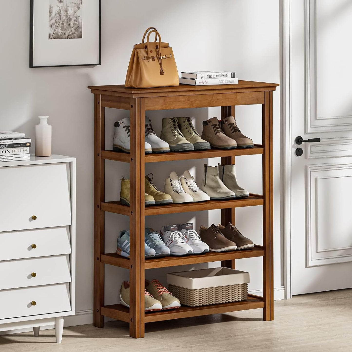 Bamworld 5 Tier Wooden Shoe Rack for Entryway and Hallway