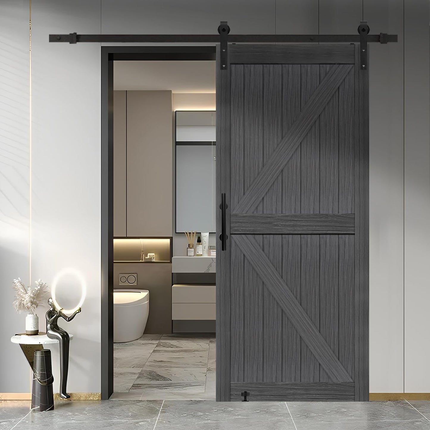 36in x 84in MDF Deep Gray British Brace Knotty Barn Door