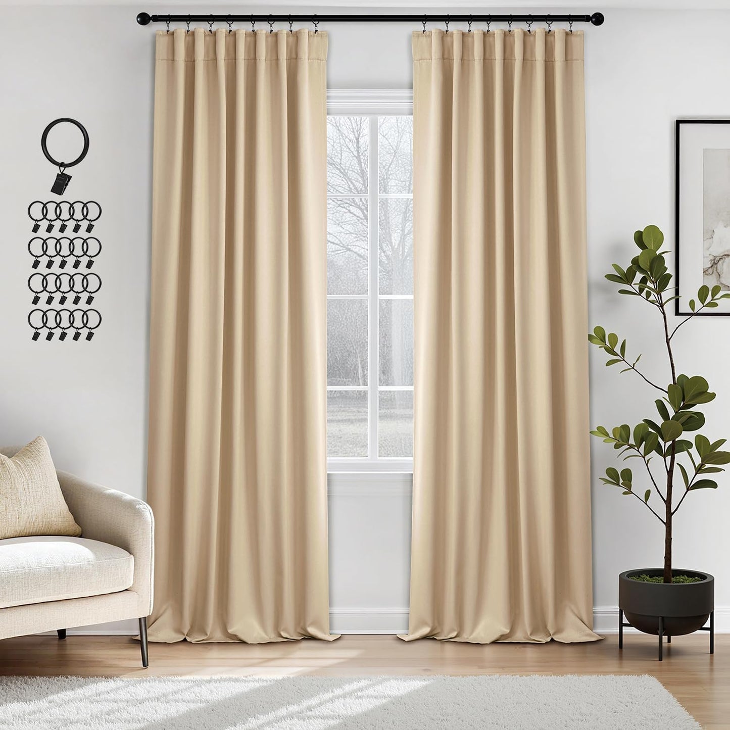 Back Tab Blackout Curtains for Bedroom and Living Room Decor