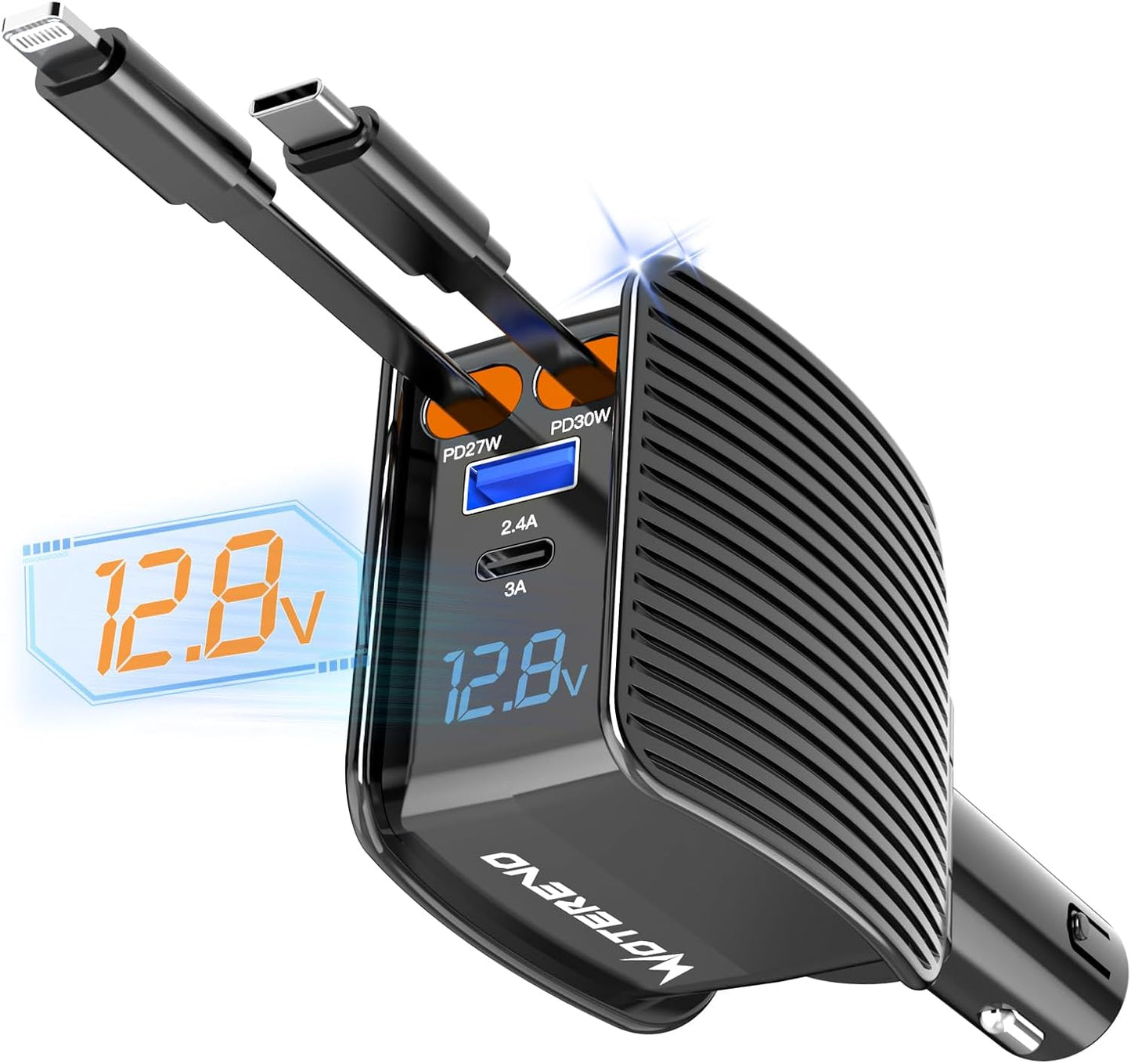 Fast 4-in-1 Retractable Car Charger for iPhone & Galaxy
