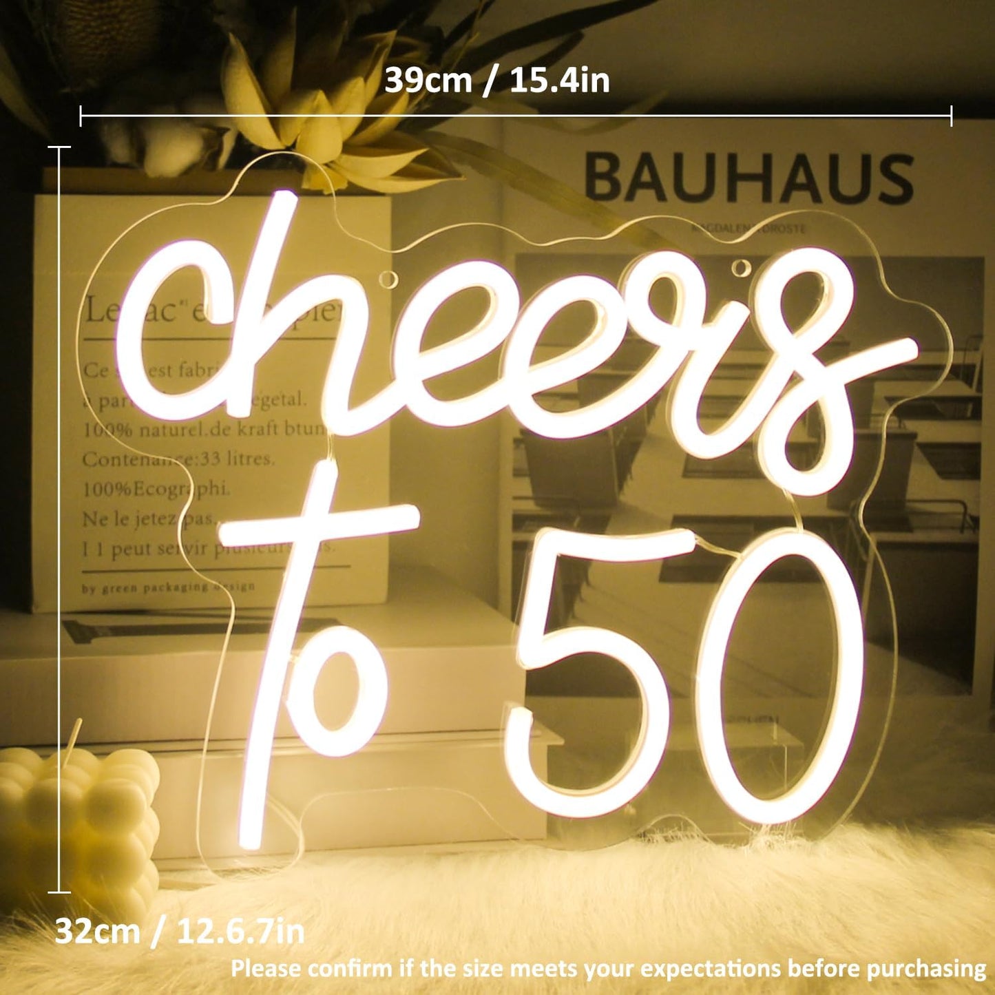 Cheers to 50 Neon Sign for Happy 50th Birthday Decor