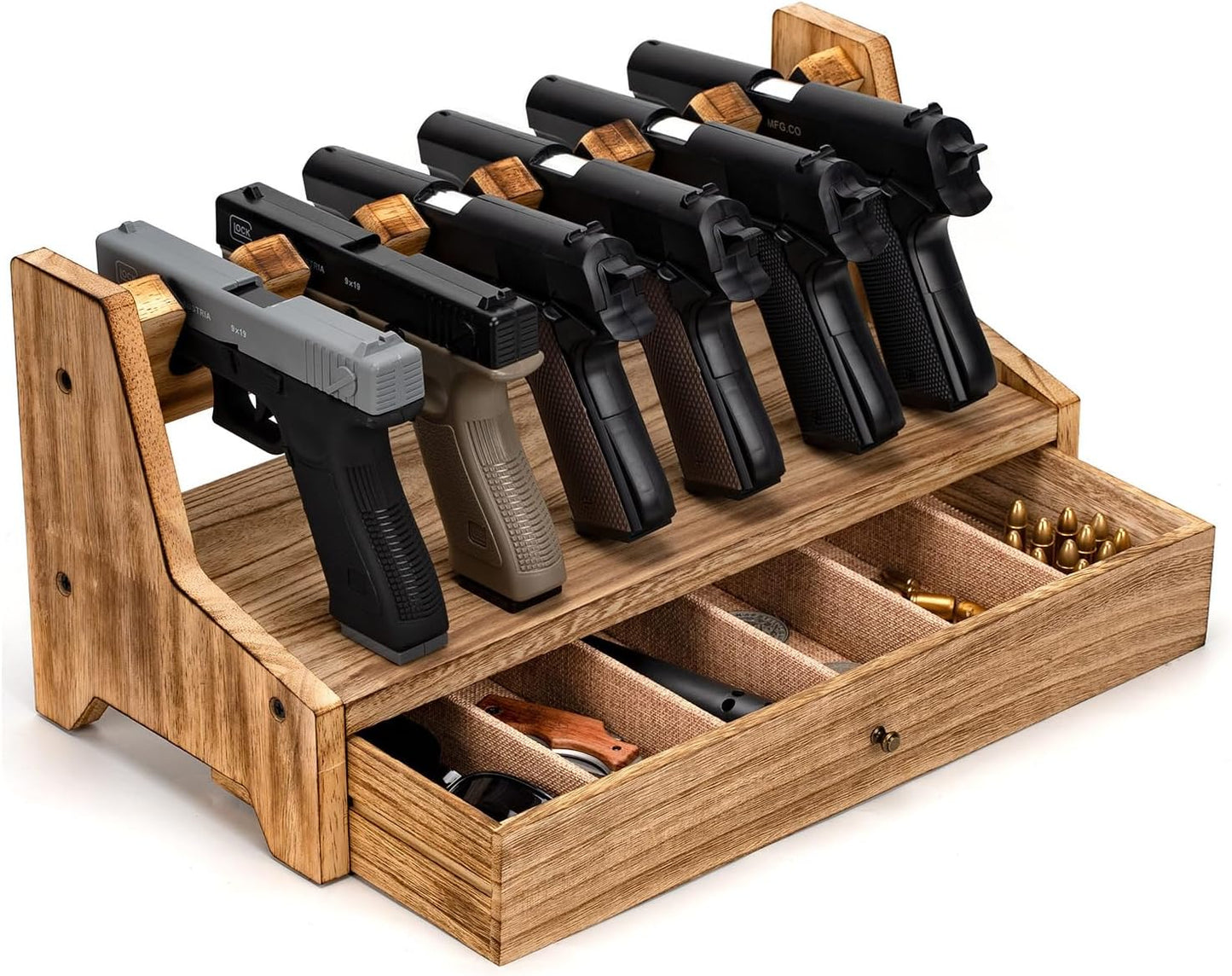 Pistol Rack Gun Safe - Real Wood Handgun Holder for Organizing