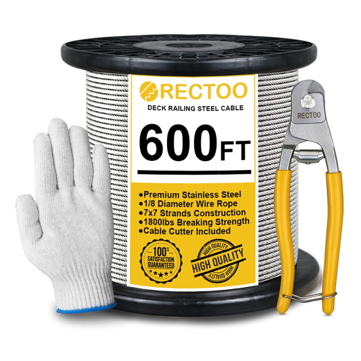 600FT 1/8 T316 Stainless Steel Cable for Deck Railing and More