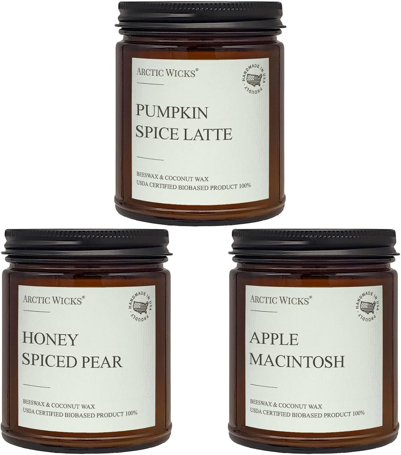 3 Pack Fall Candles with Honey Spiced Pear and Pumpkin Spice