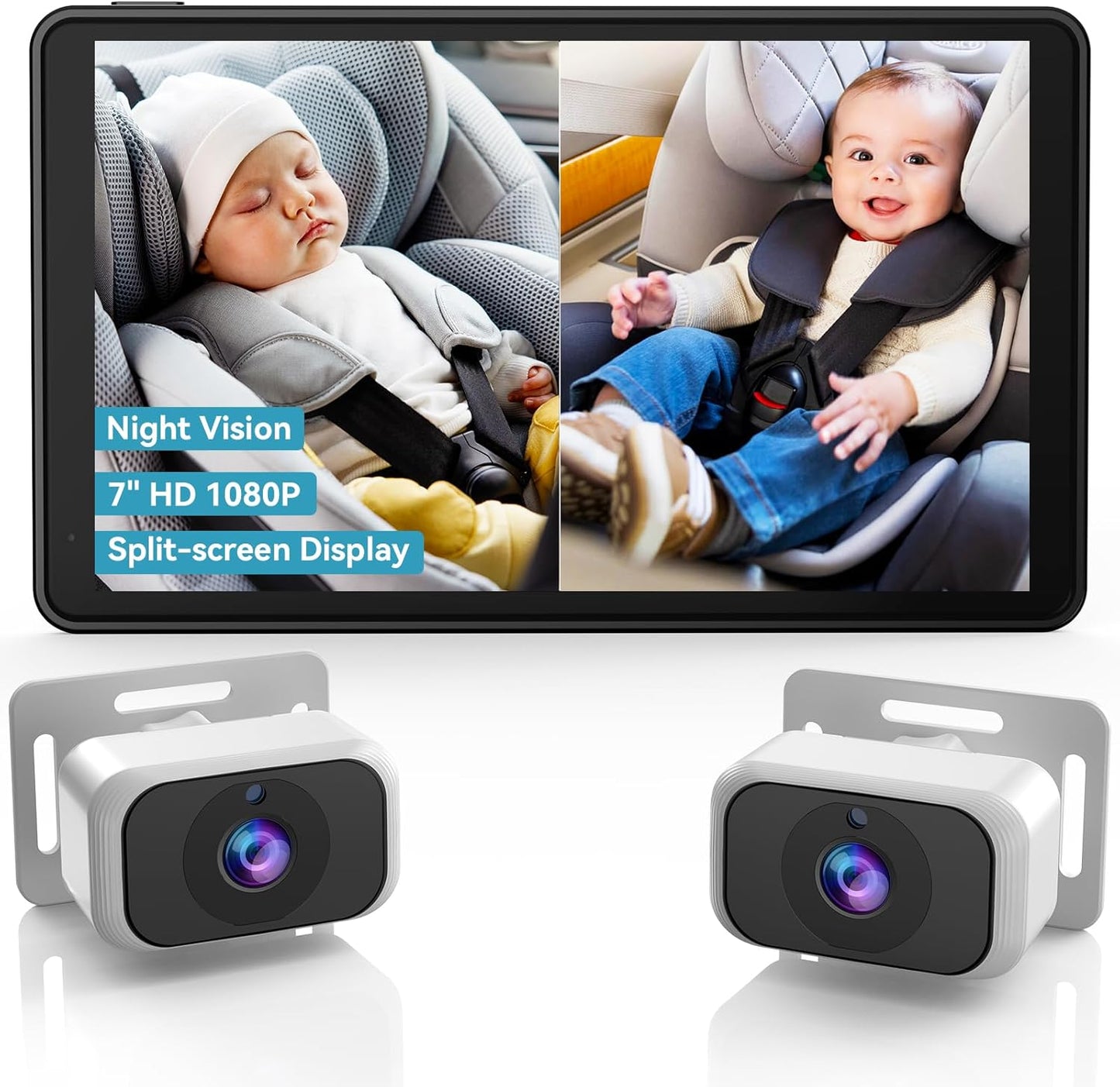 HD Dual Baby Car Camera: Split Screen, Night Vision, Easy Install