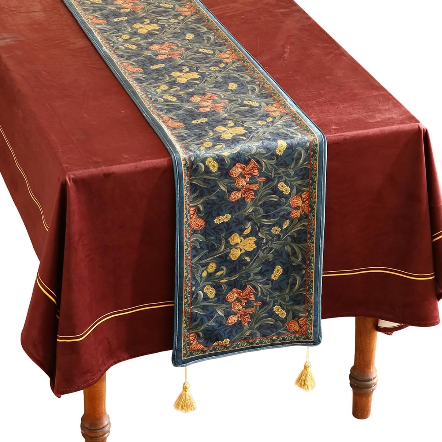 Designer Casual Wild Floral Velvet Table Runner for Dining