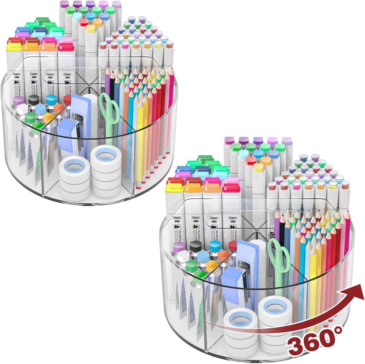 Acrylic Pen Organizer with 360 Rotation for Desk Supplies