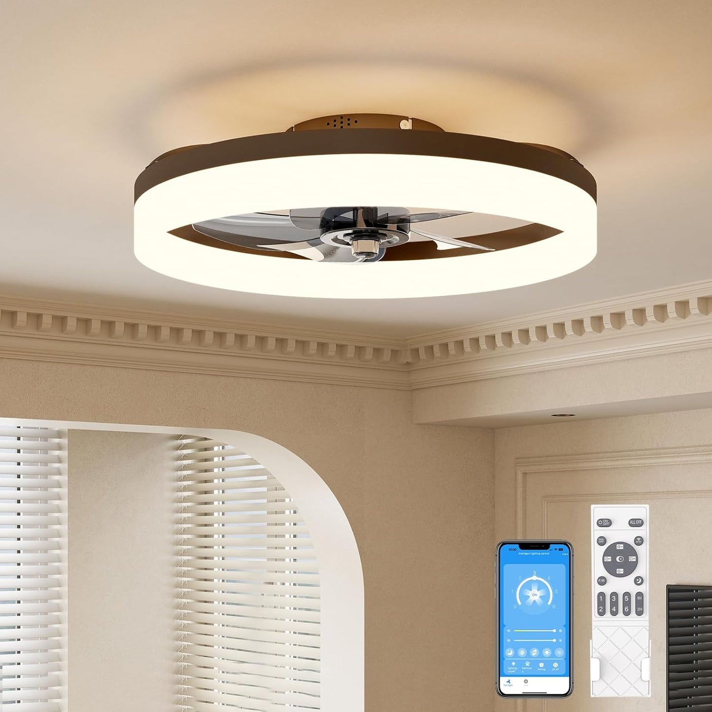 VOLISUN Low Profile Ceiling Fan with Lights and Remote Control