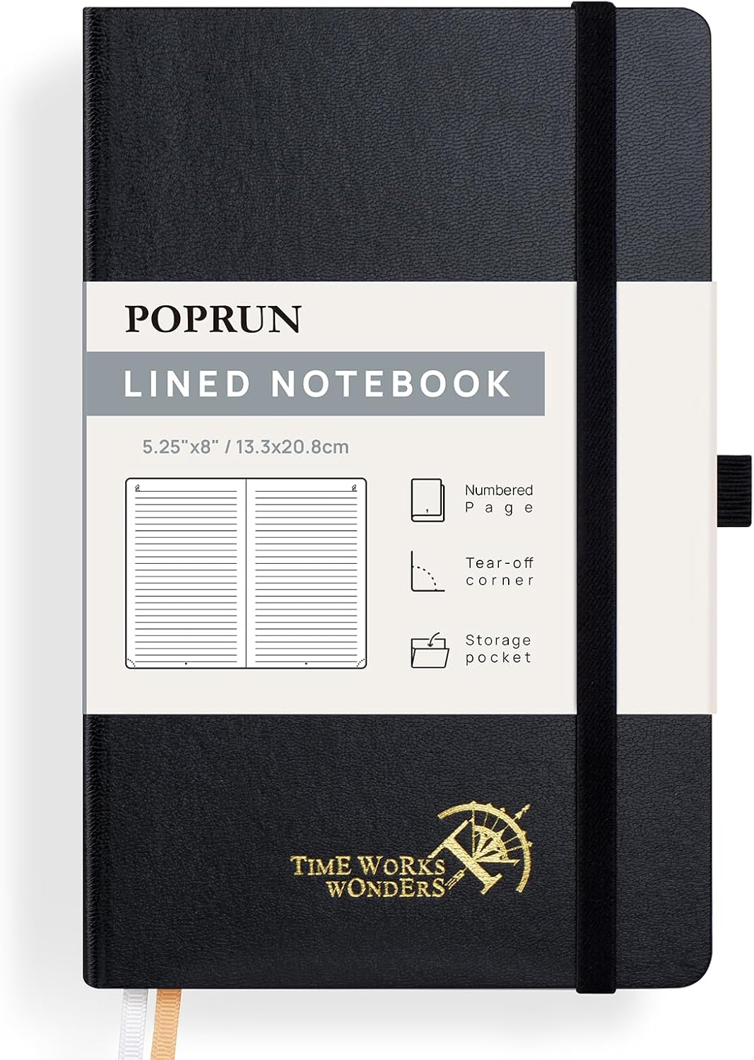 POPRUN A5 Hardcover Journal, 128 Numbered Pages, 120GSM - Ideal for Work