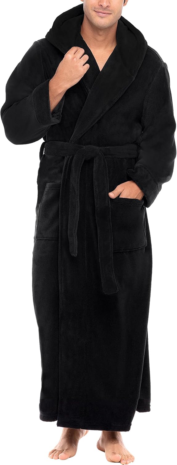 Plush Fleece Hooded Mens Bathrobe for Big and Tall Comfort