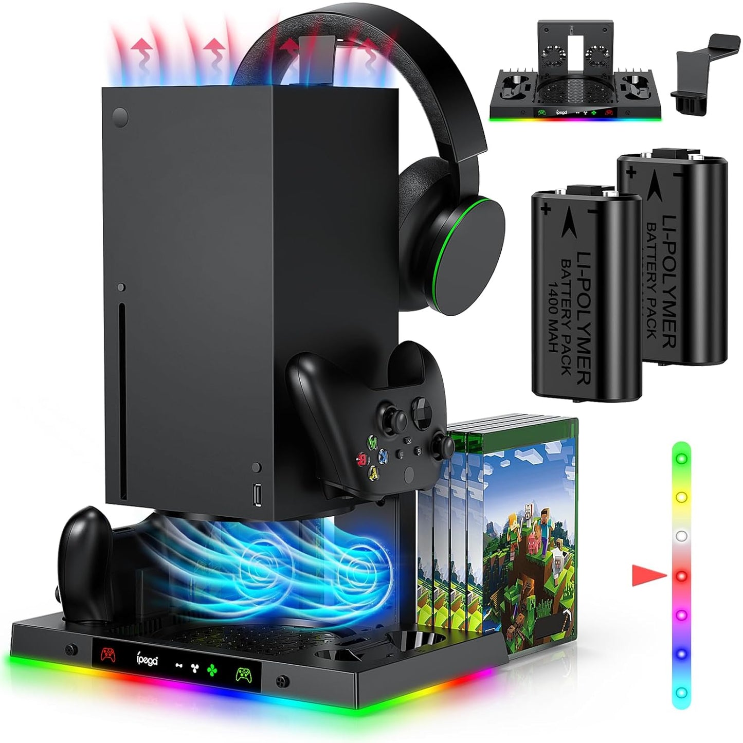 LED Cooling Stand and Charging Station for Xbox Series X Console