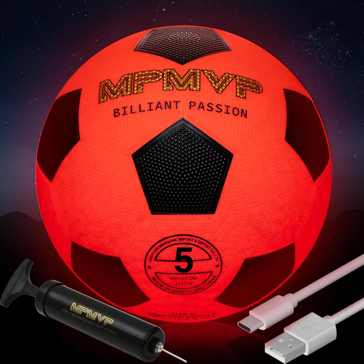 Light Up Soccer Ball - Glows & Charges w/ USB - Official Size 5
